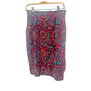 Talbots Petite 12 Pure Silk Multi Paisley Prin Midi Skirt Lined Boho Cottagecore